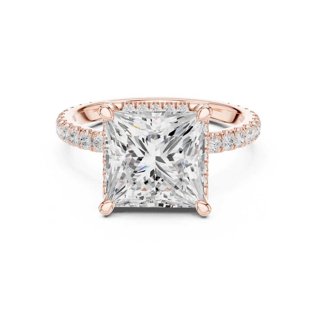 3.50 CT Princess Cut Hidden Halo Diamond Engagement Ring with Pavé Band