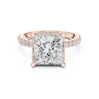 3.50 CT Princess Cut Hidden Halo Diamond Engagement Ring with Pavé Band