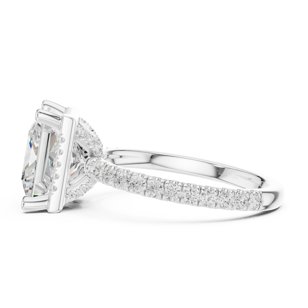 3.50 CT Princess Cut Hidden Halo Diamond Engagement Ring with Pavé Band