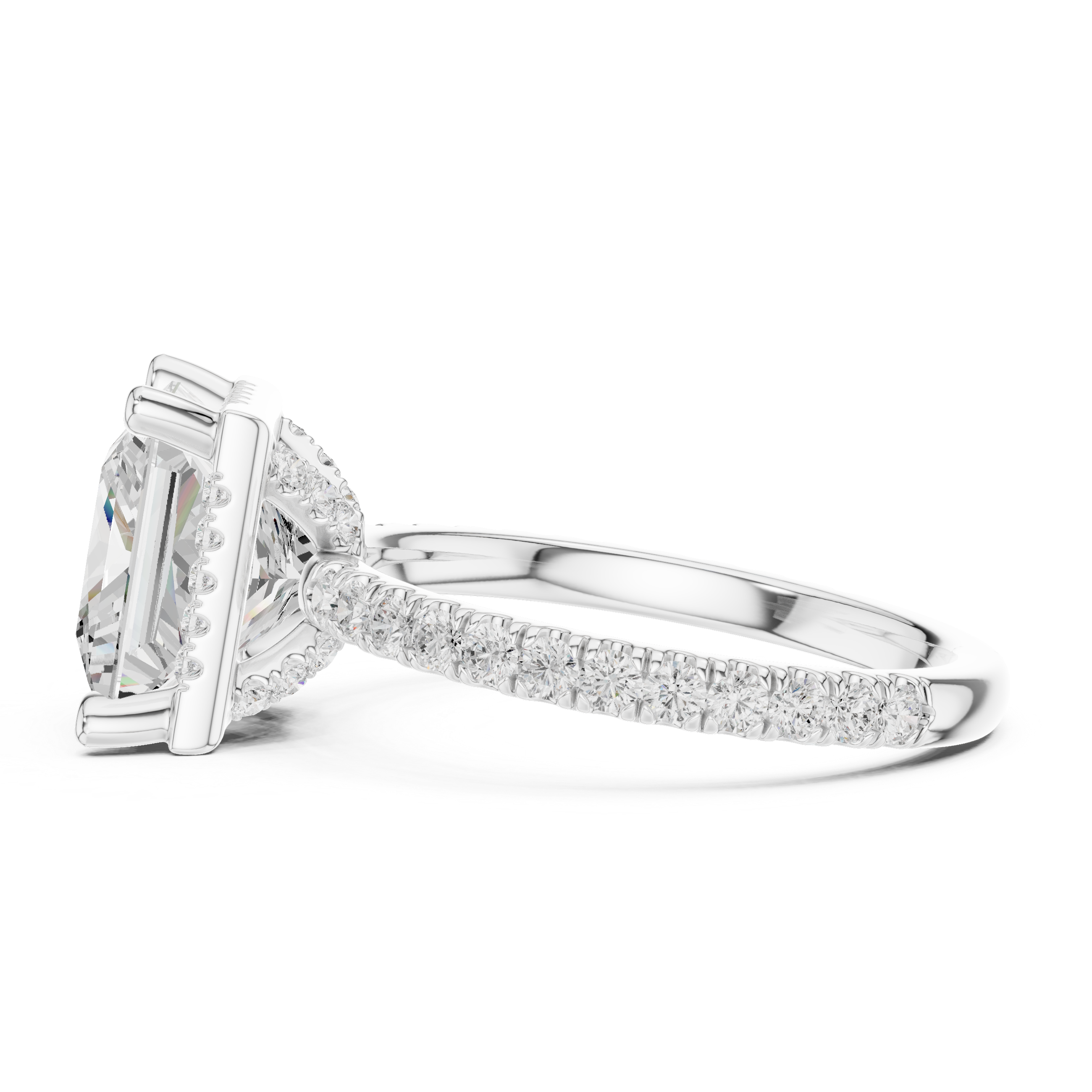 3.50 CT Princess Cut Hidden Halo Diamond Engagement Ring with Pavé Band