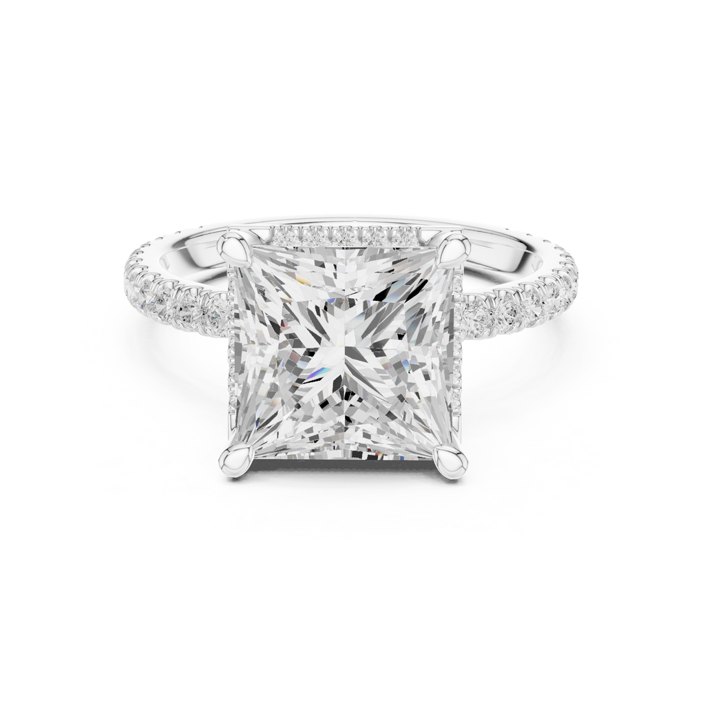 3.50 CT Princess Cut Hidden Halo Diamond Engagement Ring with Pavé Band