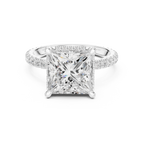 3.50 CT Princess Cut Hidden Halo Diamond Engagement Ring with Pavé Band