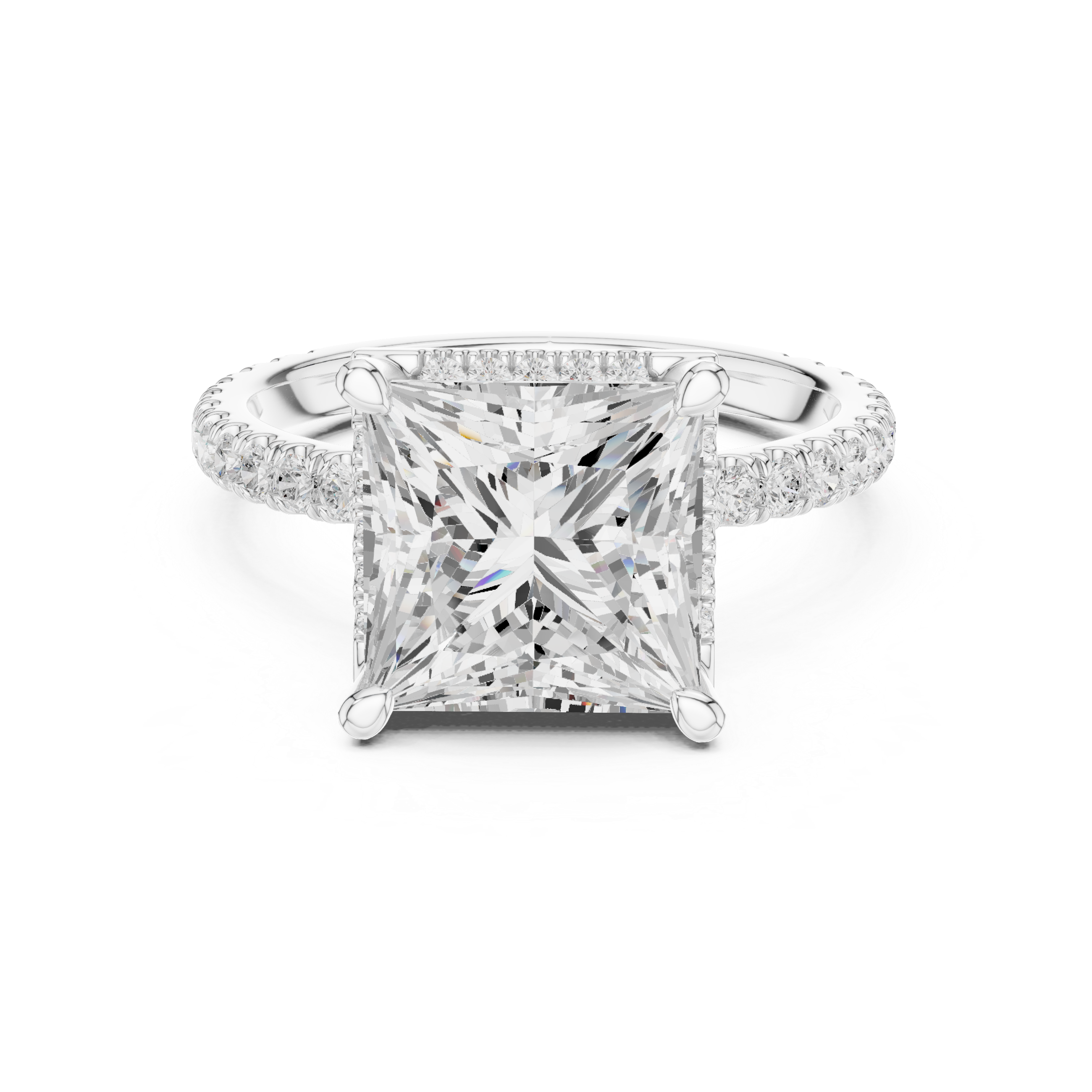 3.50 CT Princess Cut Hidden Halo Diamond Engagement Ring with Pavé Band