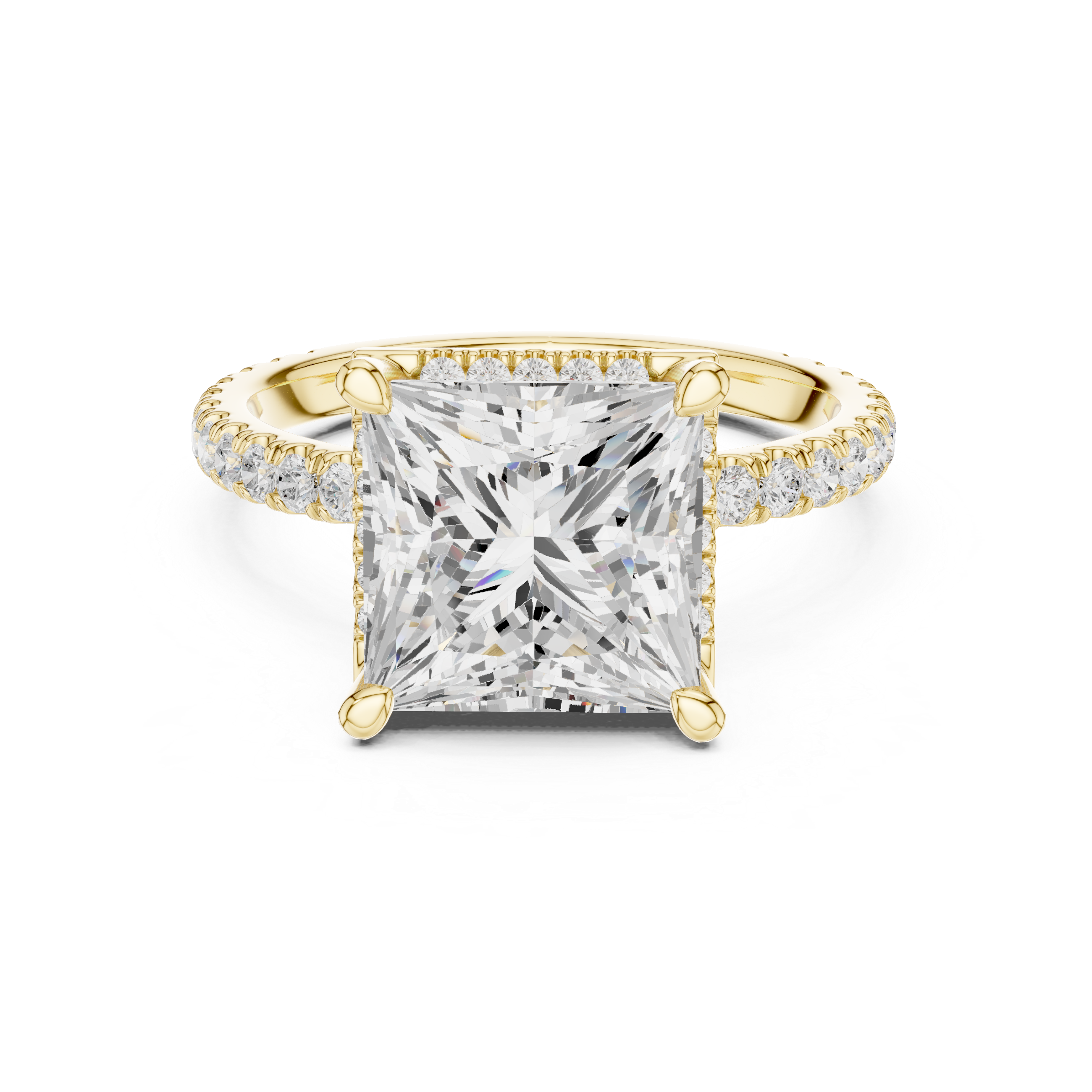 3.50 CT Princess Cut Hidden Halo Diamond Engagement Ring with Pavé Band