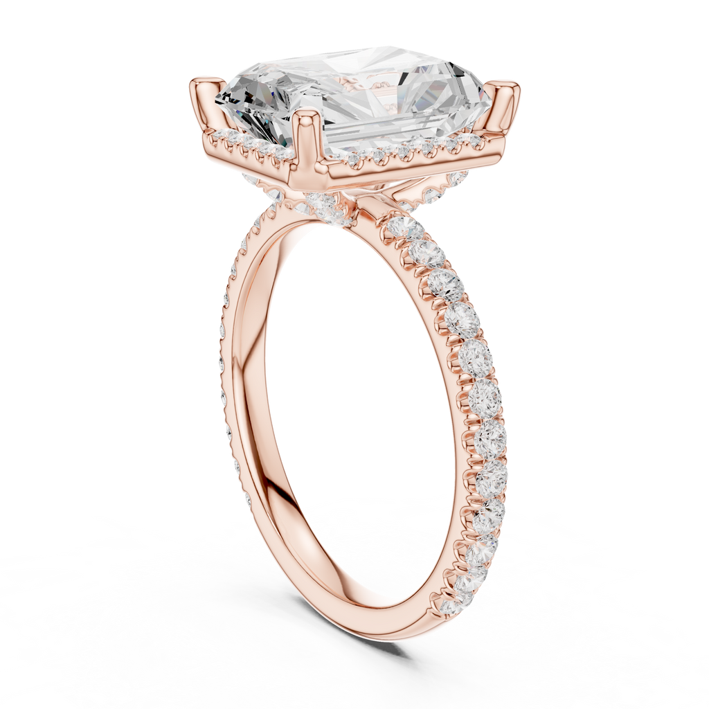 3.50 CT Radiant Cut Hidden Halo Diamond Engagement Ring with Pavé Band