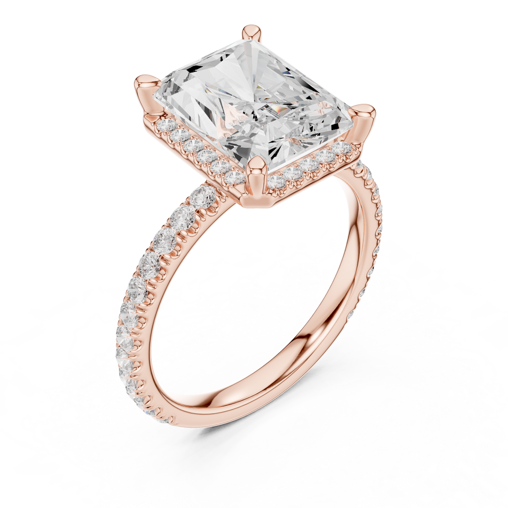 3.50 CT Radiant Cut Hidden Halo Diamond Engagement Ring with Pavé Band