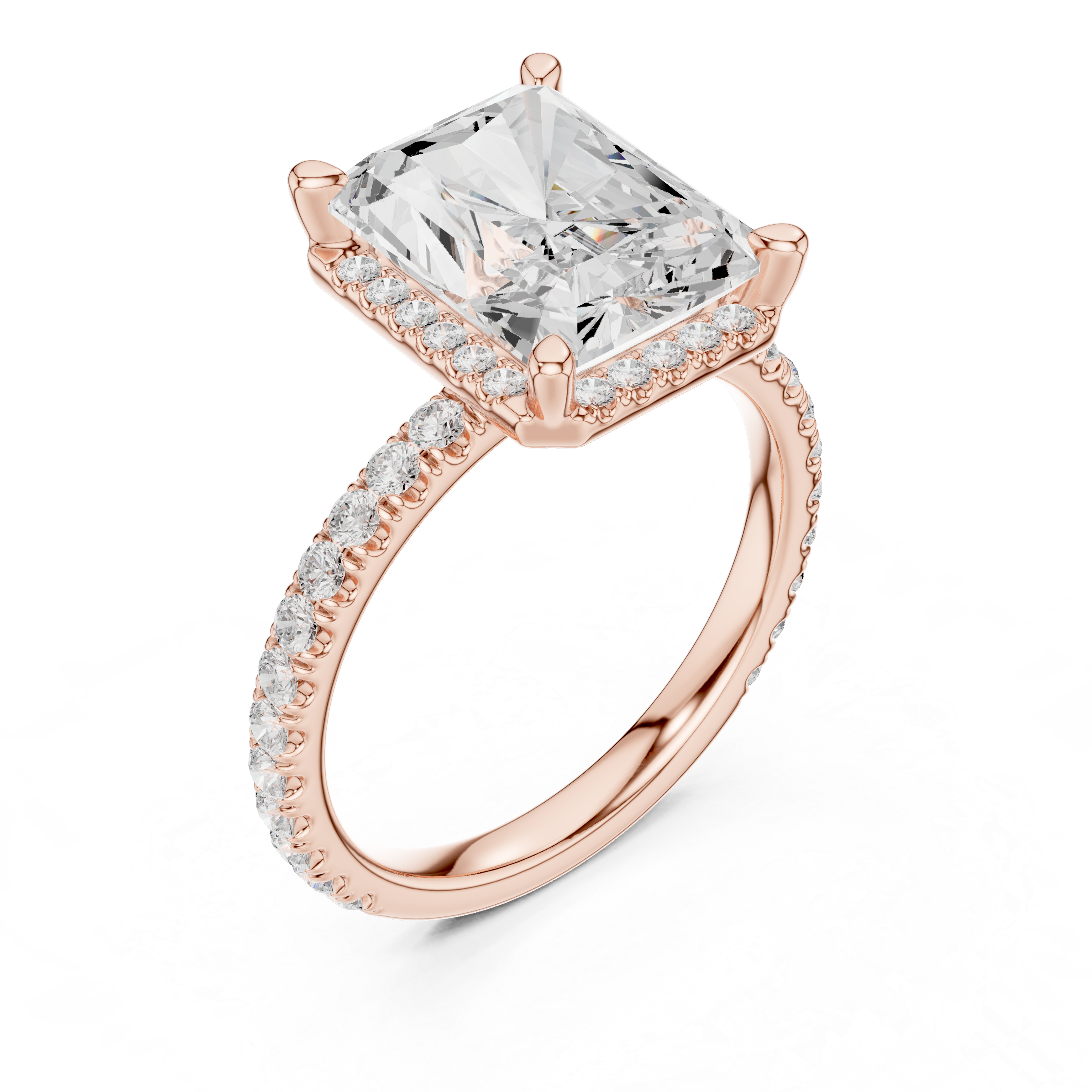 3.50 CT Radiant Cut Hidden Halo Diamond Engagement Ring with Pavé Band