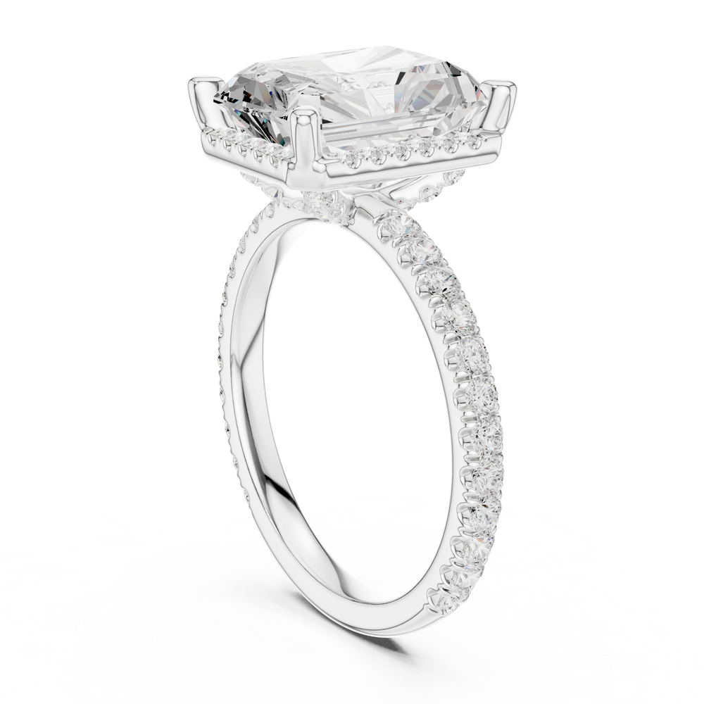 3.50 CT Radiant Cut Hidden Halo Diamond Engagement Ring with Pavé Band