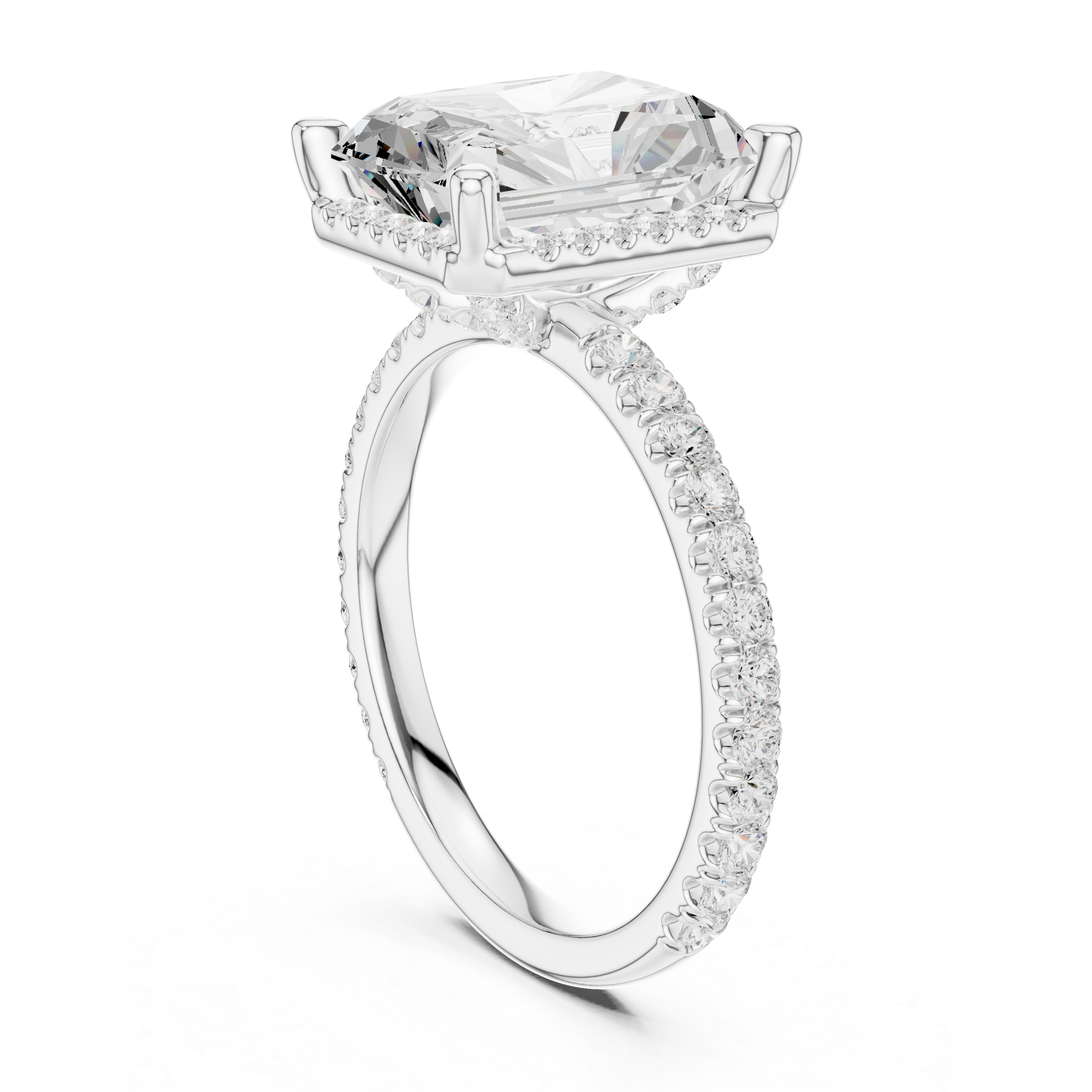 3.50 CT Radiant Cut Hidden Halo Diamond Engagement Ring with Pavé Band