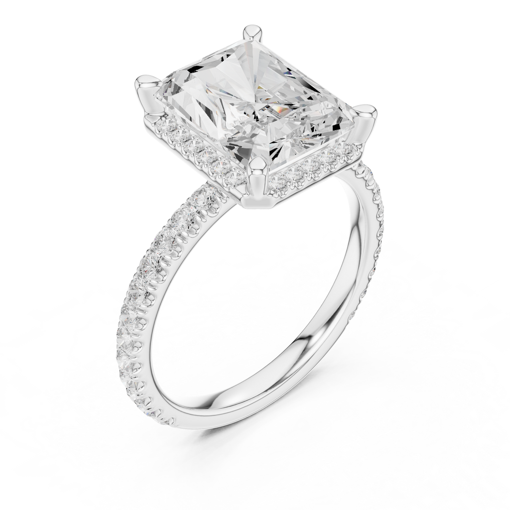 3.50 CT Radiant Cut Hidden Halo Diamond Engagement Ring with Pavé Band