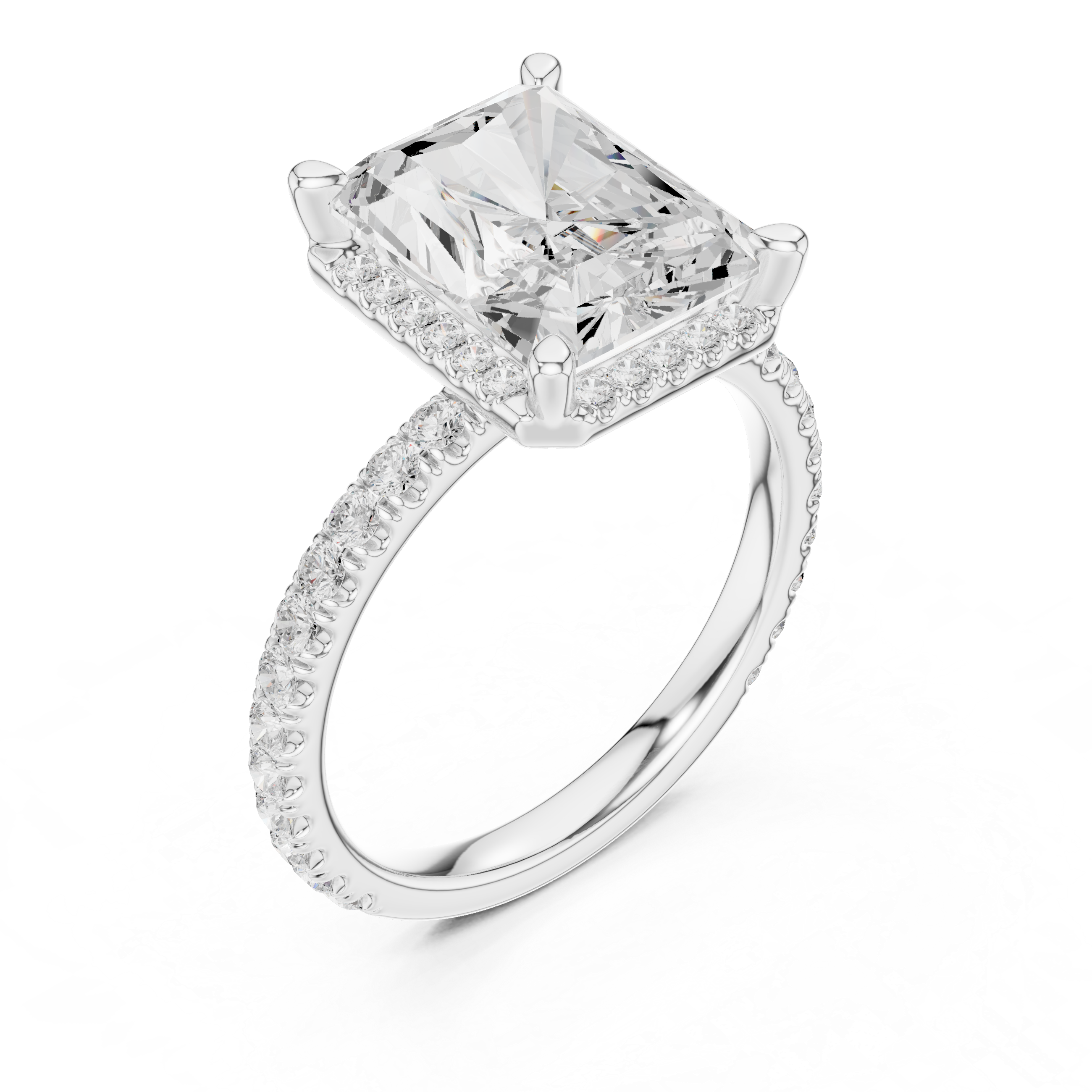 3.50 CT Radiant Cut Hidden Halo Diamond Engagement Ring with Pavé Band