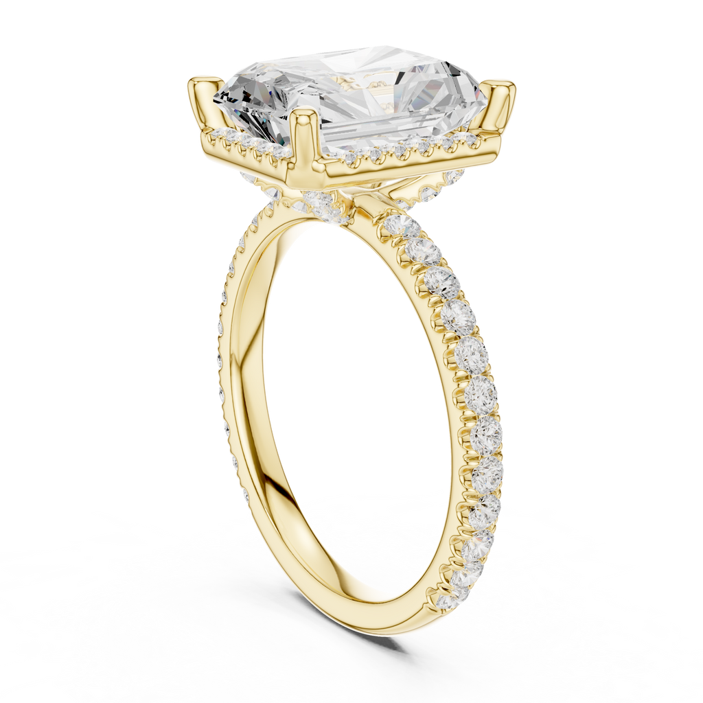 3.50 CT Radiant Cut Hidden Halo Diamond Engagement Ring with Pavé Band