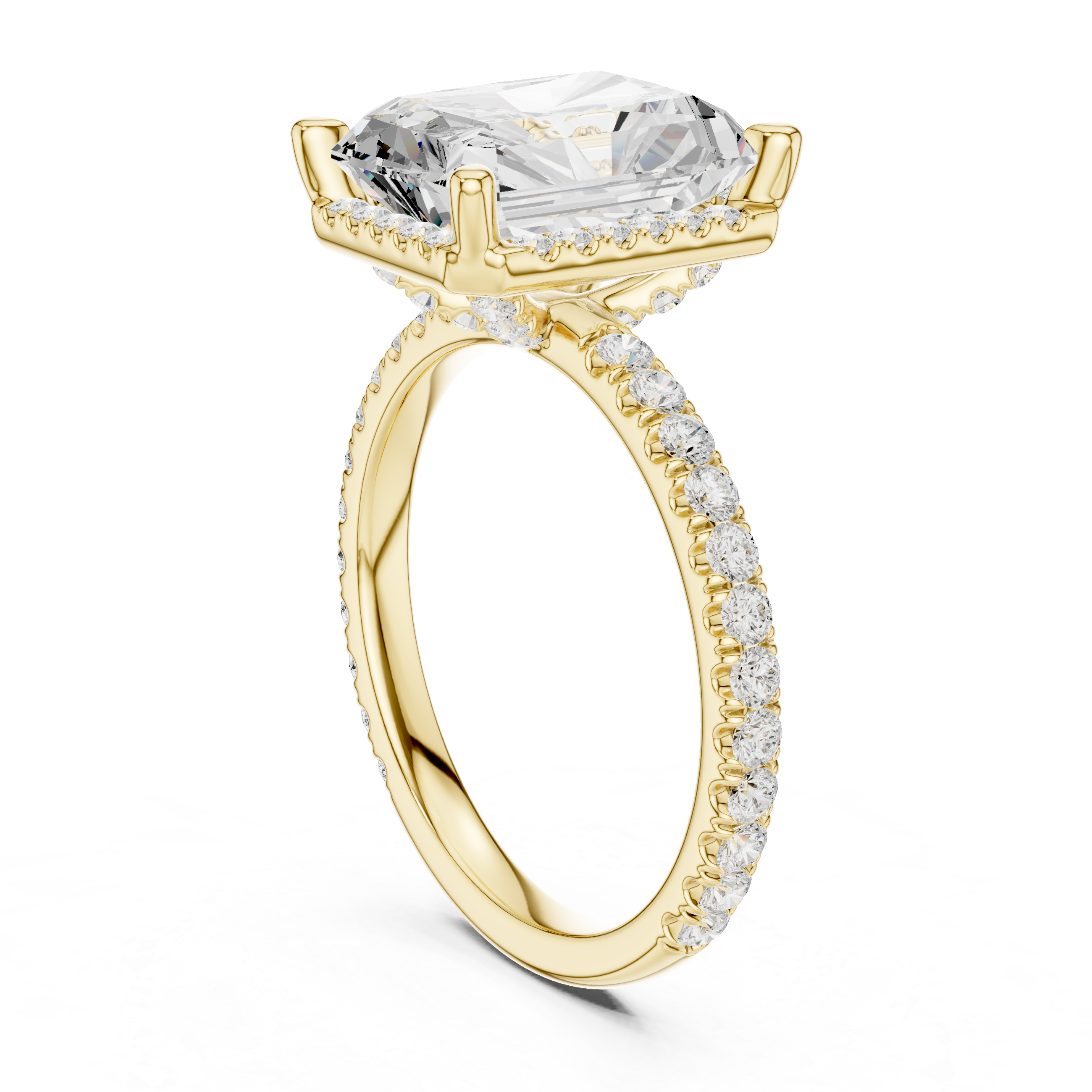 3.50 CT Radiant Cut Hidden Halo Diamond Engagement Ring with Pavé Band