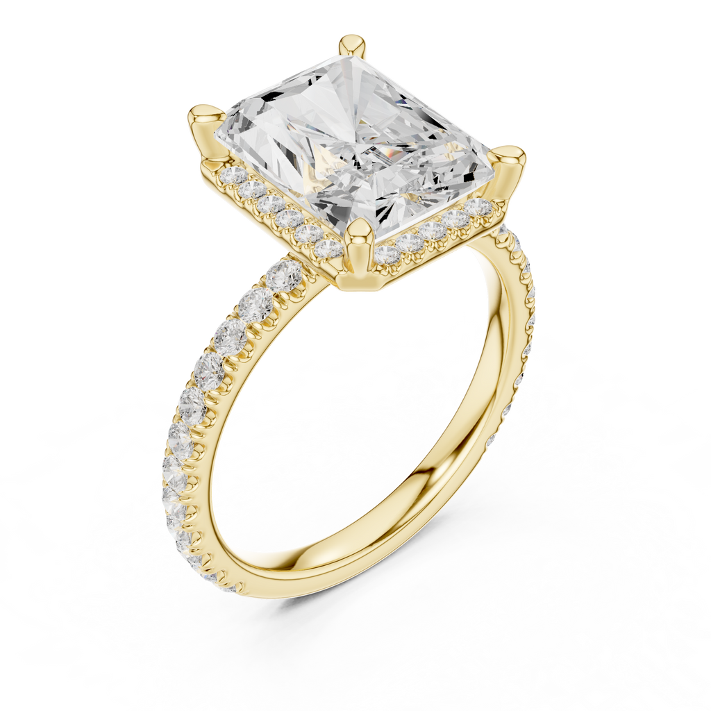 3.50 CT Radiant Cut Hidden Halo Diamond Engagement Ring with Pavé Band