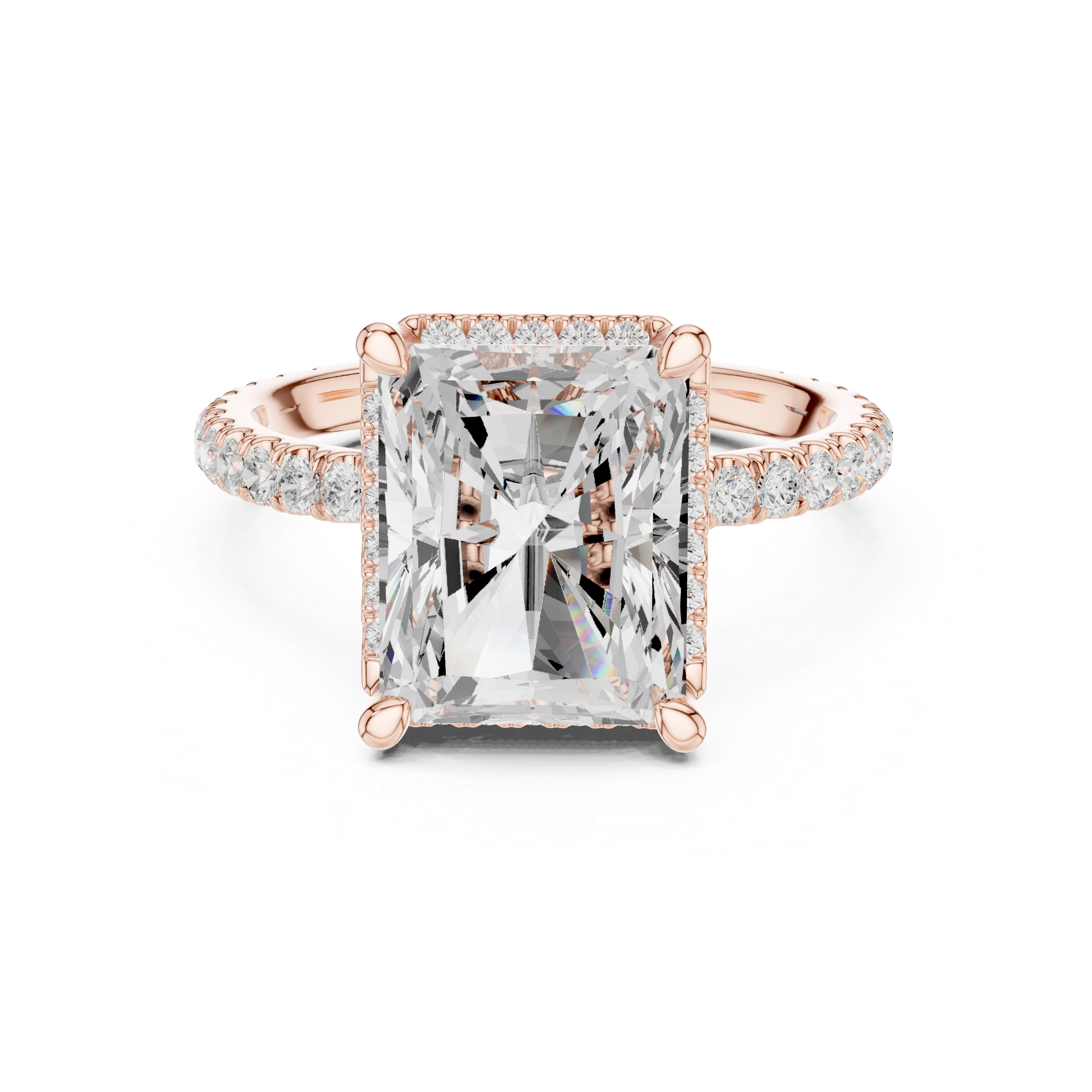 3.50 CT Radiant Cut Hidden Halo Diamond Engagement Ring with Pavé Band