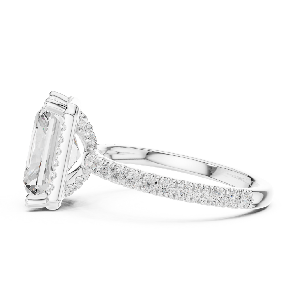 3.50 CT Radiant Cut Hidden Halo Diamond Engagement Ring with Pavé Band