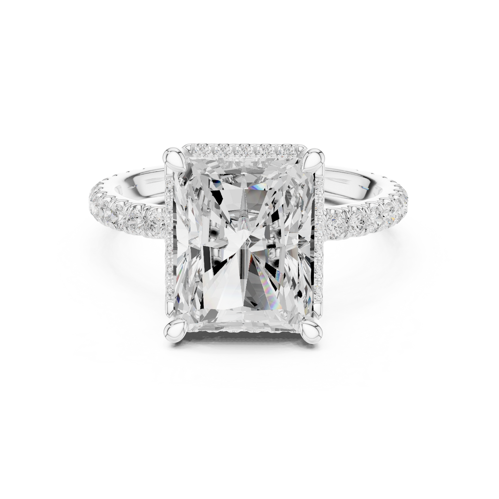 3.50 CT Radiant Cut Hidden Halo Diamond Engagement Ring with Pavé Band