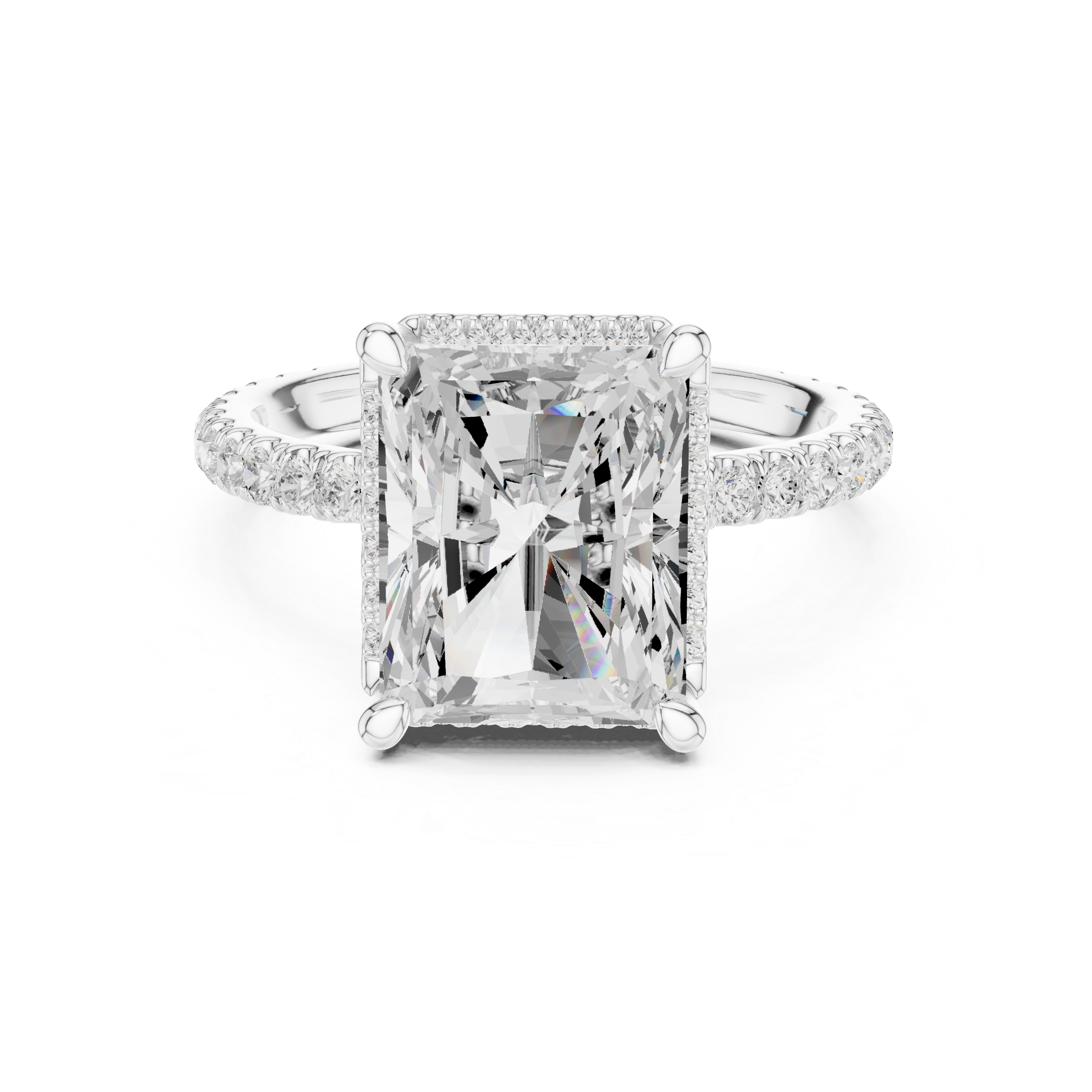 3.50 CT Radiant Cut Hidden Halo Diamond Engagement Ring with Pavé Band