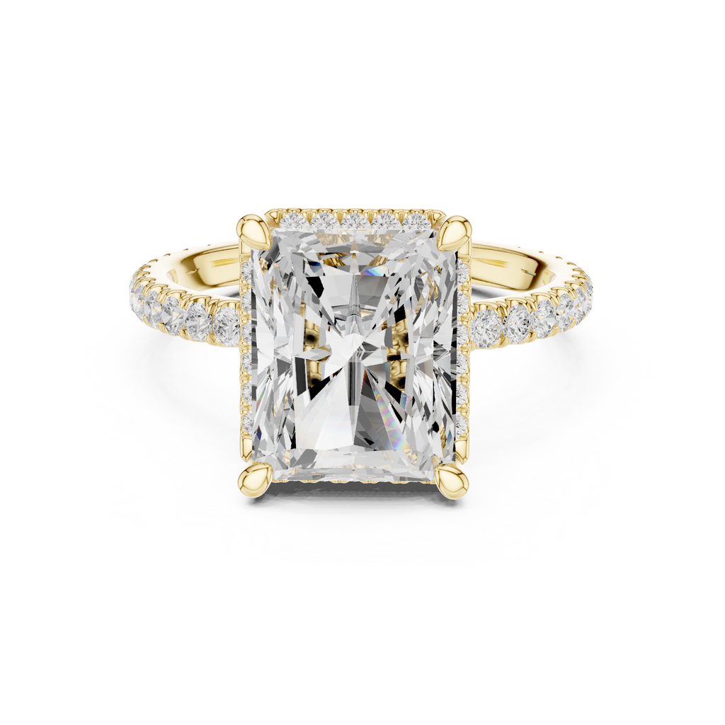 3.50 CT Radiant Cut Hidden Halo Diamond Engagement Ring with Pavé Band