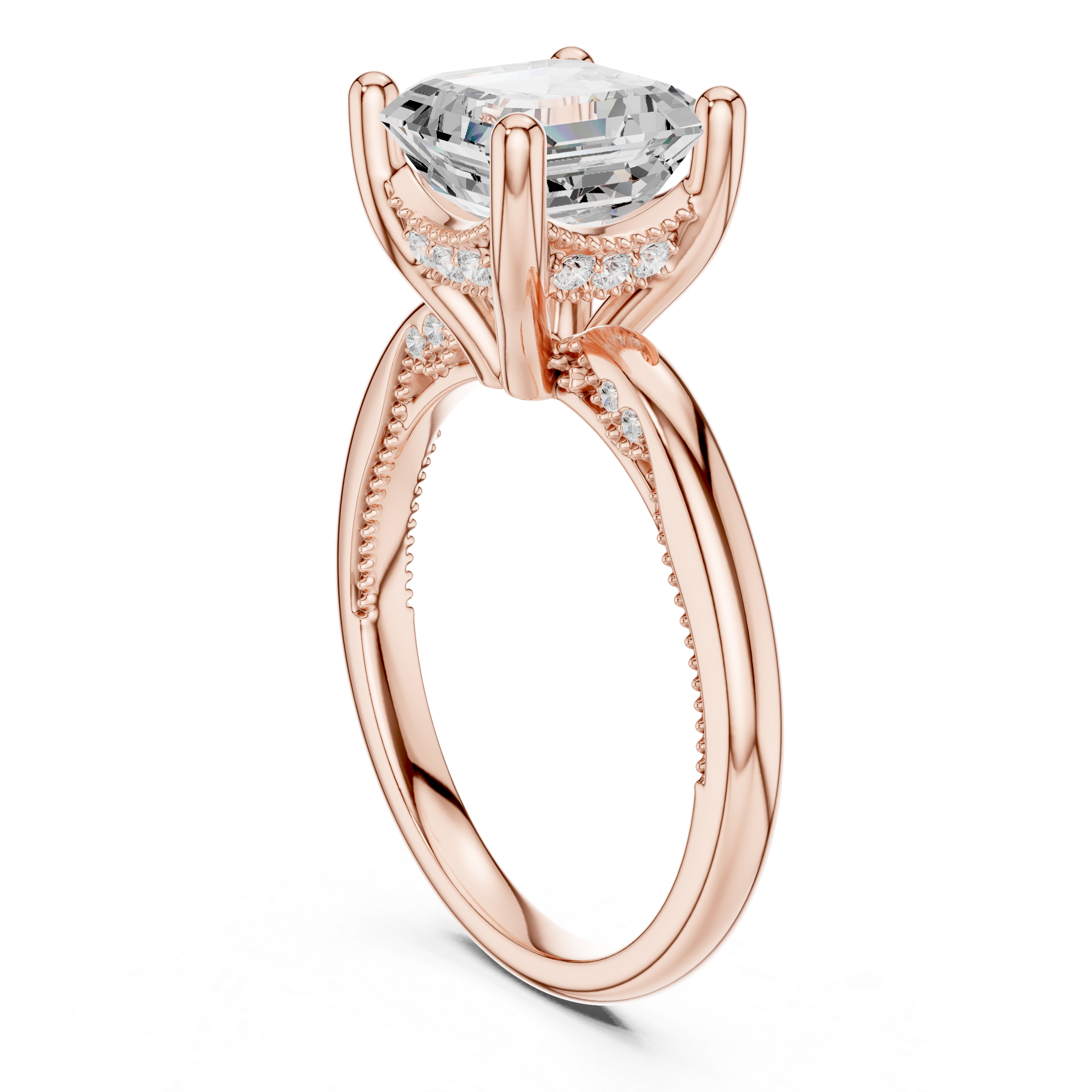 2.50 CT Asscher Cut Cathedral Diamond Engagement Ring with Hidden Pavé Gallery