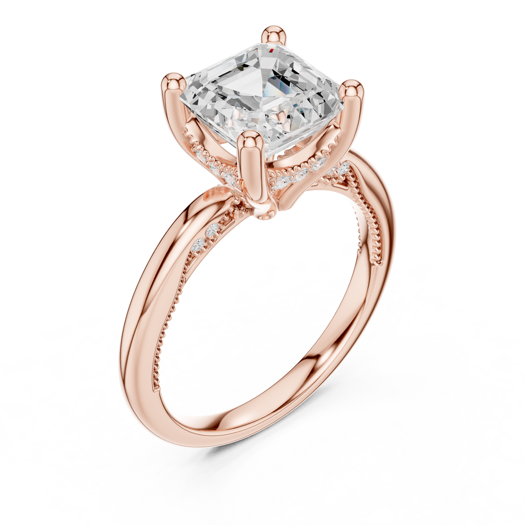 2.50 CT Asscher Cut Cathedral Diamond Engagement Ring with Hidden Pavé Gallery