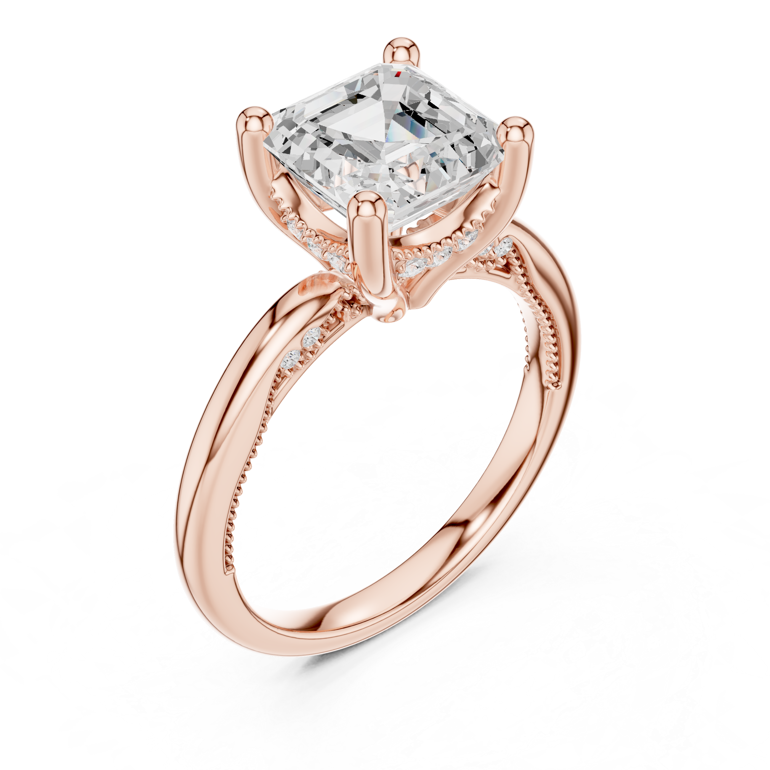 2.50 CT Asscher Cut Cathedral Diamond Engagement Ring with Hidden Pavé Gallery