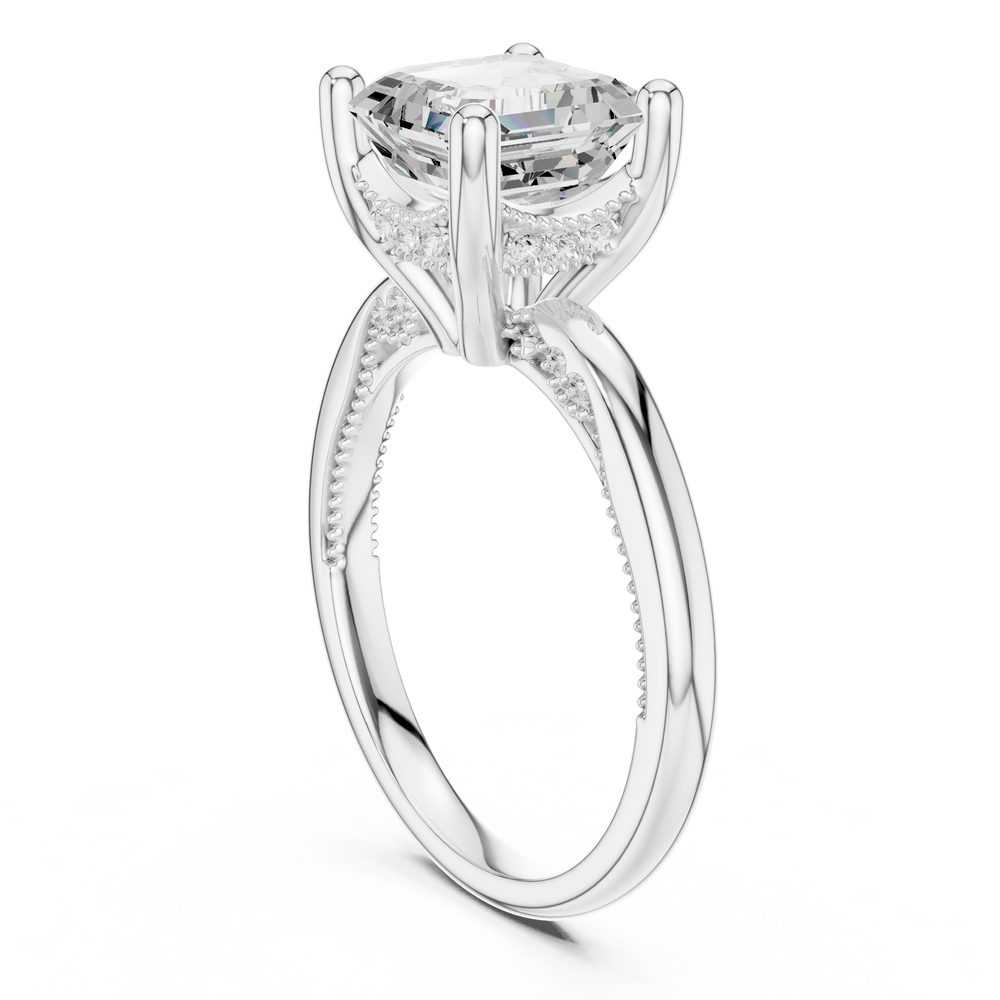 2.50 CT Asscher Cut Cathedral Diamond Engagement Ring with Hidden Pavé Gallery
