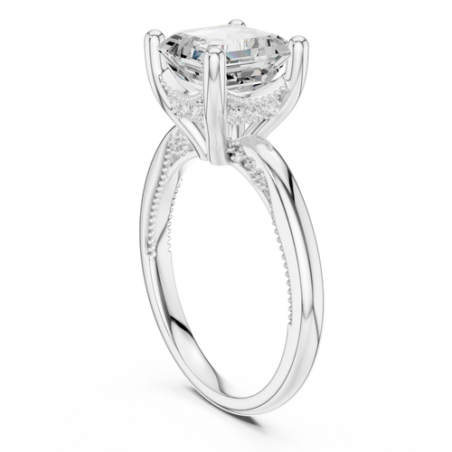 Asscher Cut Cathedral Diamond Engagement Ring with Hidden Pavé Gallery