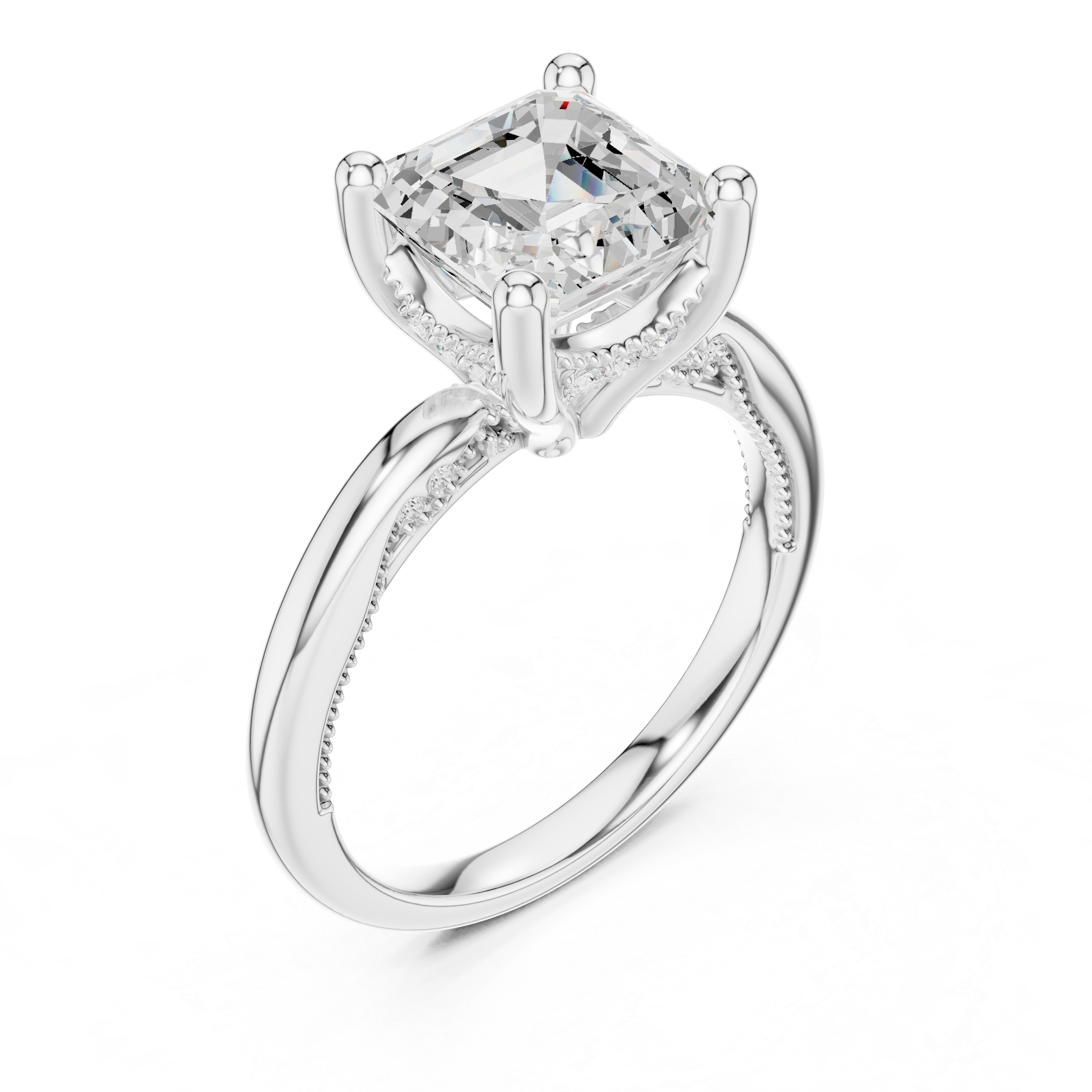 2.50 CT Asscher Cut Cathedral Diamond Engagement Ring with Hidden Pavé Gallery