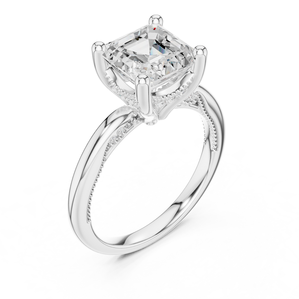 2.50 CT Asscher Cut Cathedral Diamond Engagement Ring with Hidden Pavé Gallery