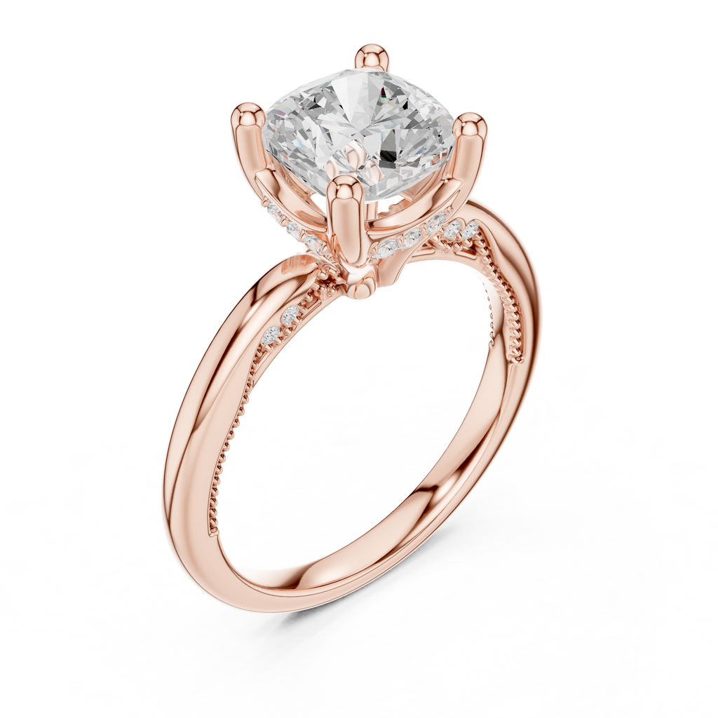 2.50 CT Cushion Cut Cathedral Diamond Engagement Ring with Hidden Pavé Gallery