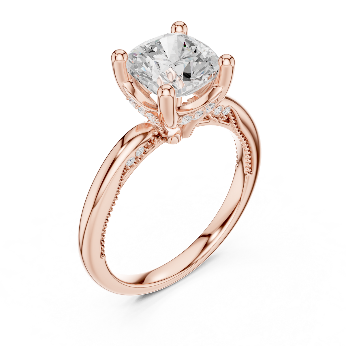 Cushion Cut Cathedral Diamond Engagement Ring with Hidden Pavé – view 7 of 12, lab grown diamond ring | Jewelix Atelier
