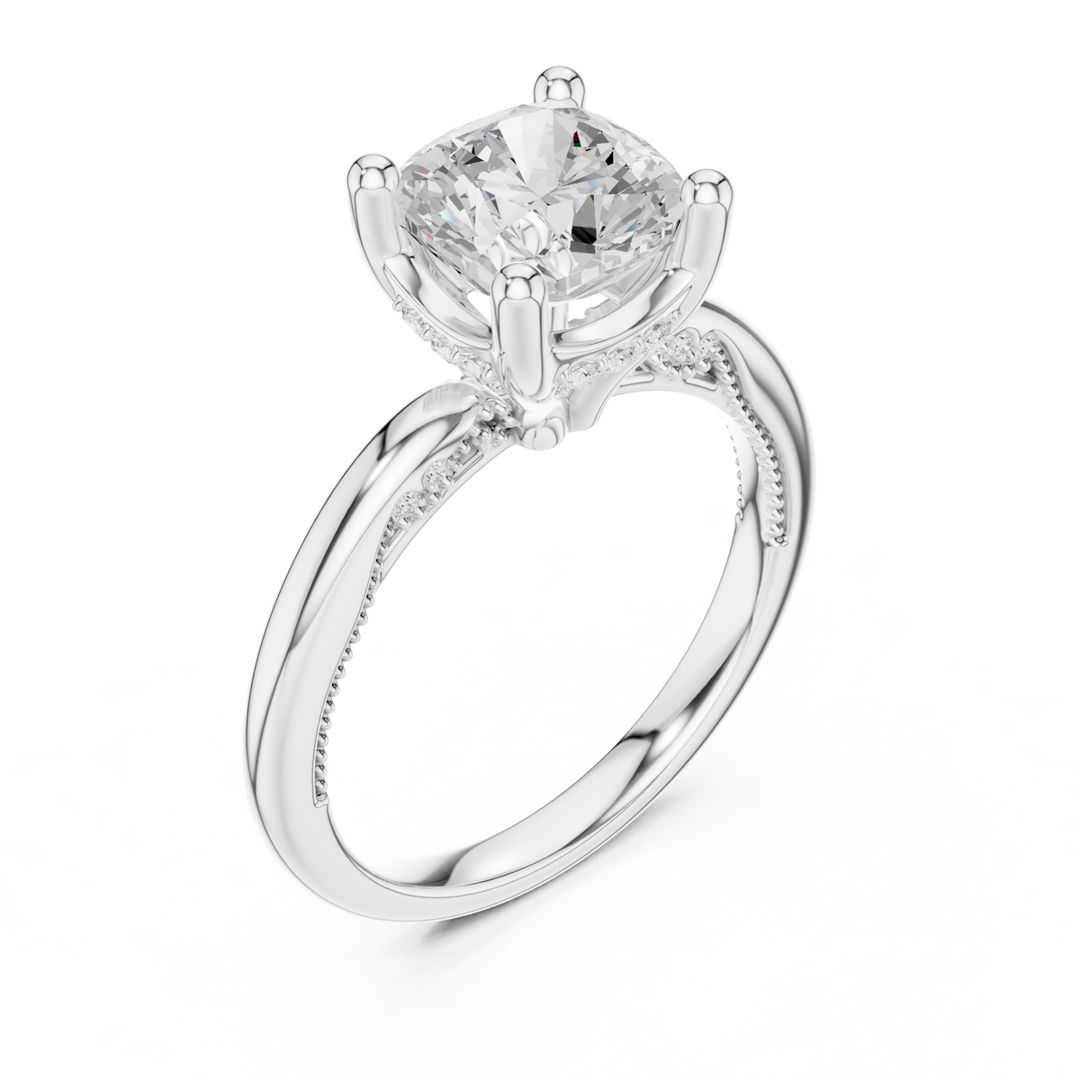 Cushion Cut Cathedral Diamond Engagement Ring with Hidden Pavé – view 3 of 12, lab grown diamond ring | Jewelix Atelier