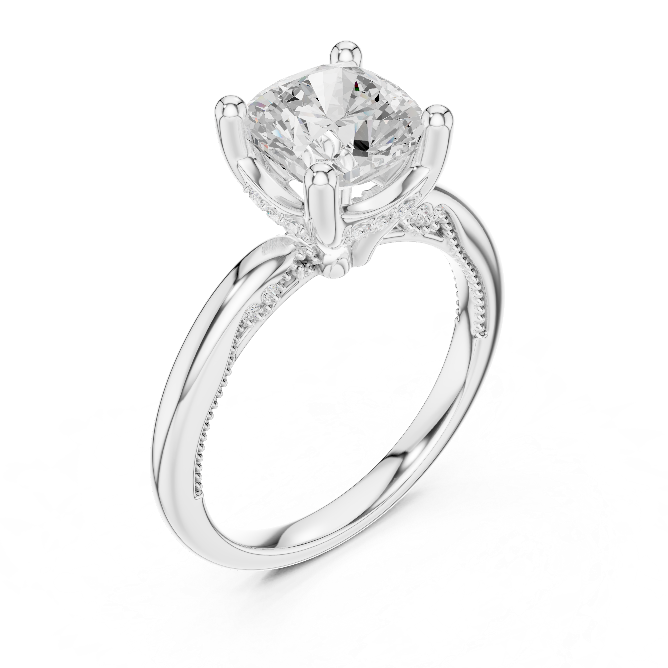 2.50 CT Cushion Cut Cathedral Diamond Engagement Ring with Hidden Pavé Gallery