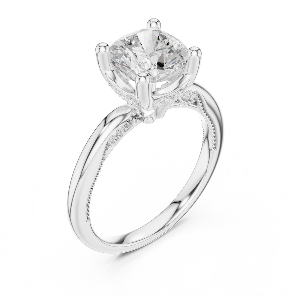 2.50 CT Cushion Cut Cathedral Diamond Engagement Ring with Hidden Pavé Gallery