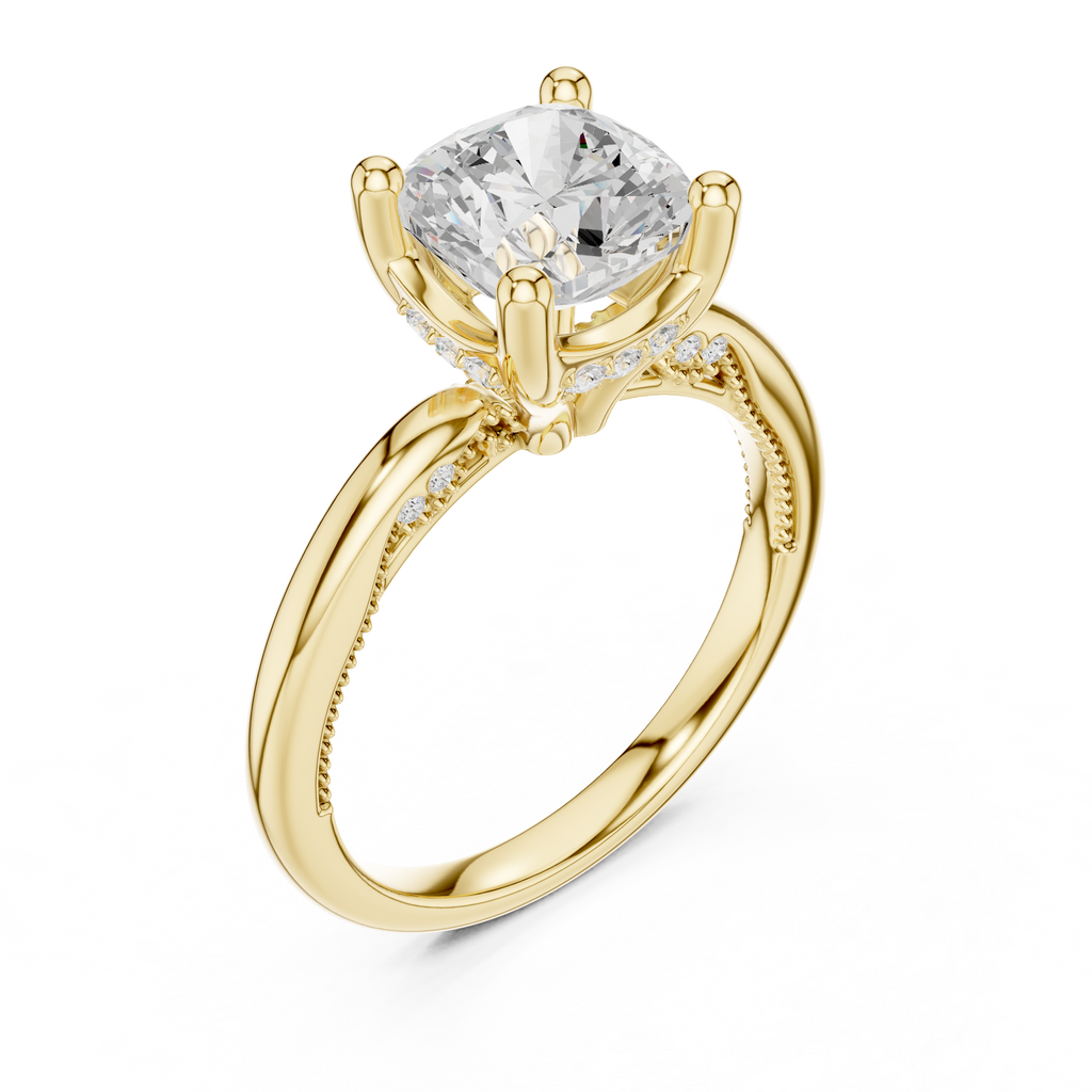 2.50 CT Cushion Cut Cathedral Diamond Engagement Ring with Hidden Pavé Gallery