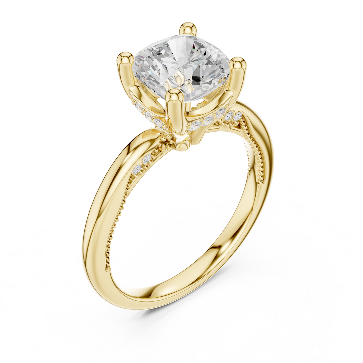 Cushion Cut Cathedral Diamond Engagement Ring with Hidden Pavé – view 11 of 12, lab grown diamond ring | Jewelix Atelier