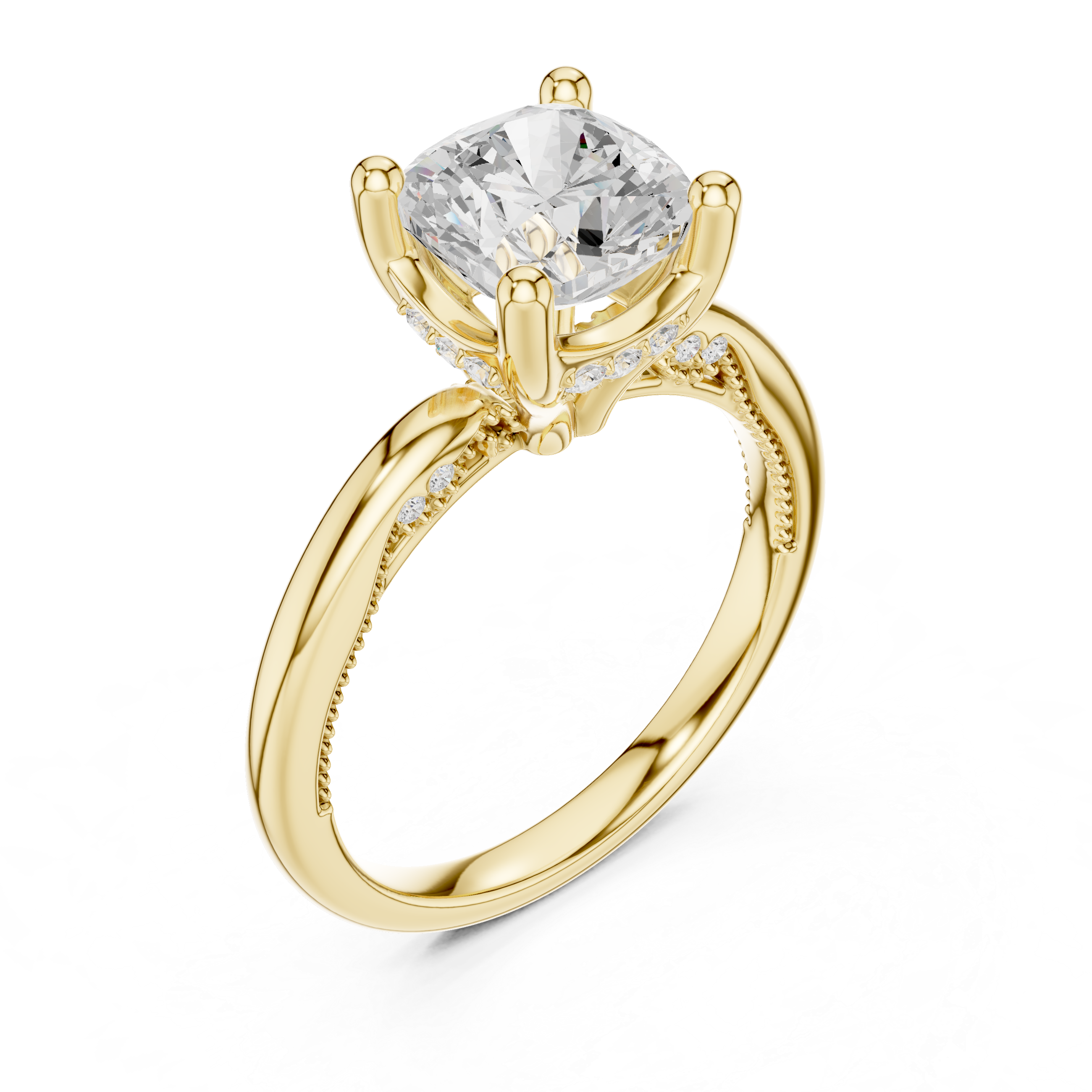 2.50 CT Cushion Cut Cathedral Diamond Engagement Ring with Hidden Pavé Gallery