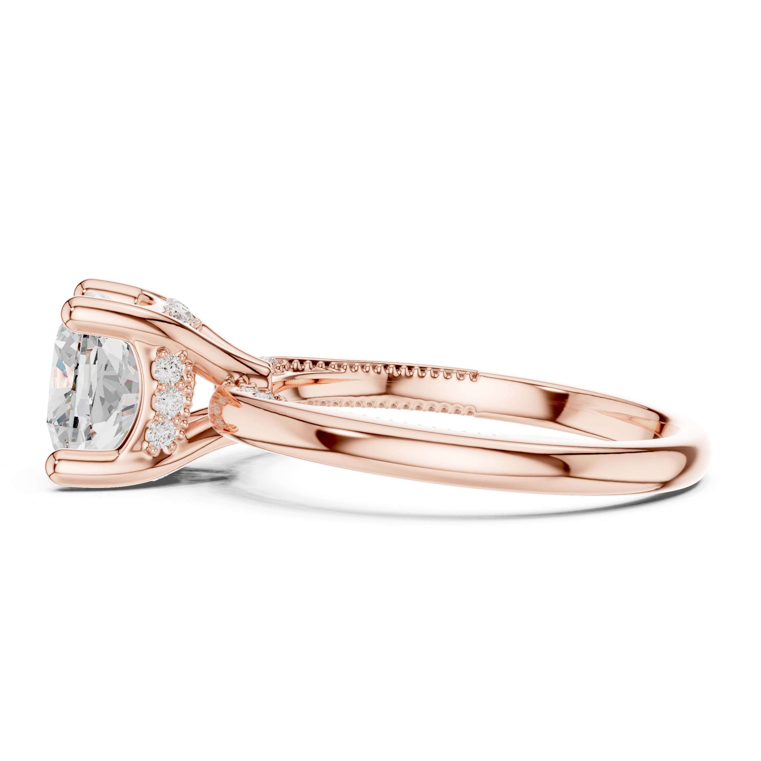 2.50 CT Cushion Cut Cathedral Diamond Engagement Ring with Hidden Pavé Gallery