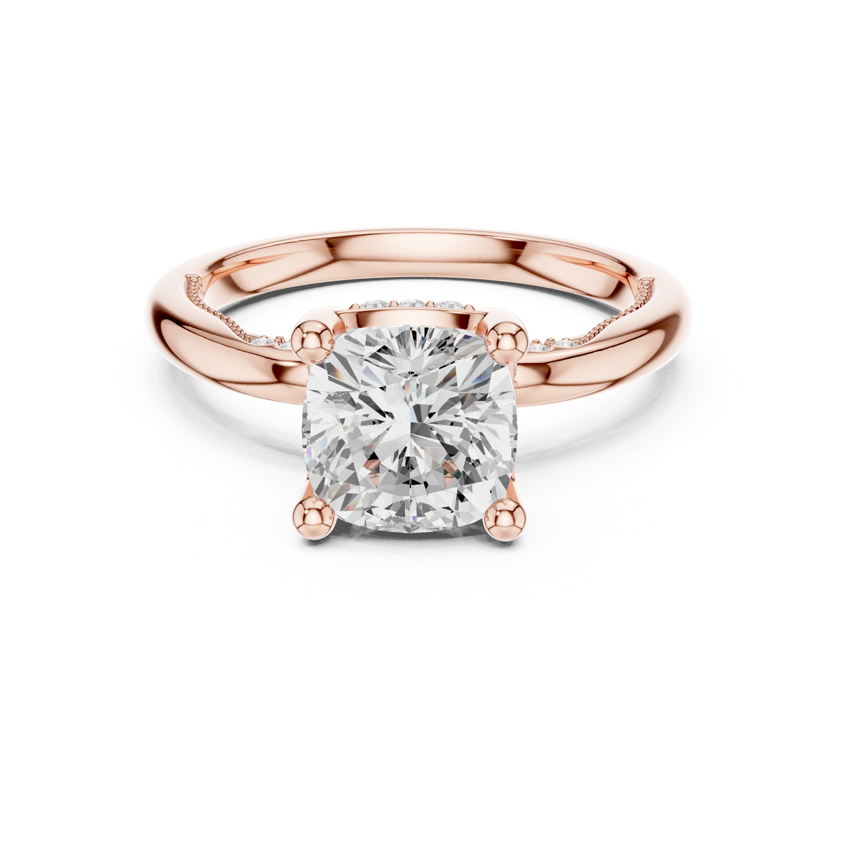 Cushion Cut Cathedral Diamond Engagement Ring with Hidden Pavé – view 5 of 12, lab grown diamond ring | Jewelix Atelier