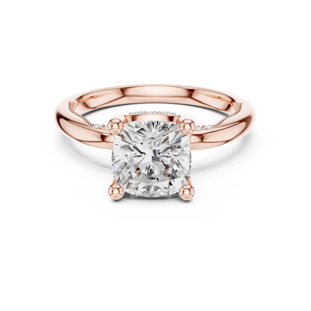 2.50 CT Cushion Cut Cathedral Diamond Engagement Ring with Hidden Pavé Gallery