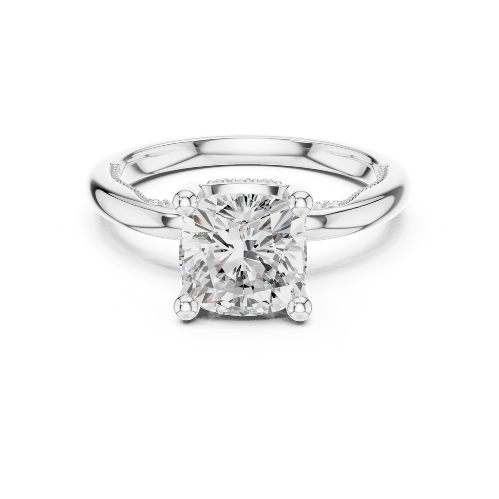 2.50 CT Cushion Cut Cathedral Diamond Engagement Ring with Hidden Pavé Gallery