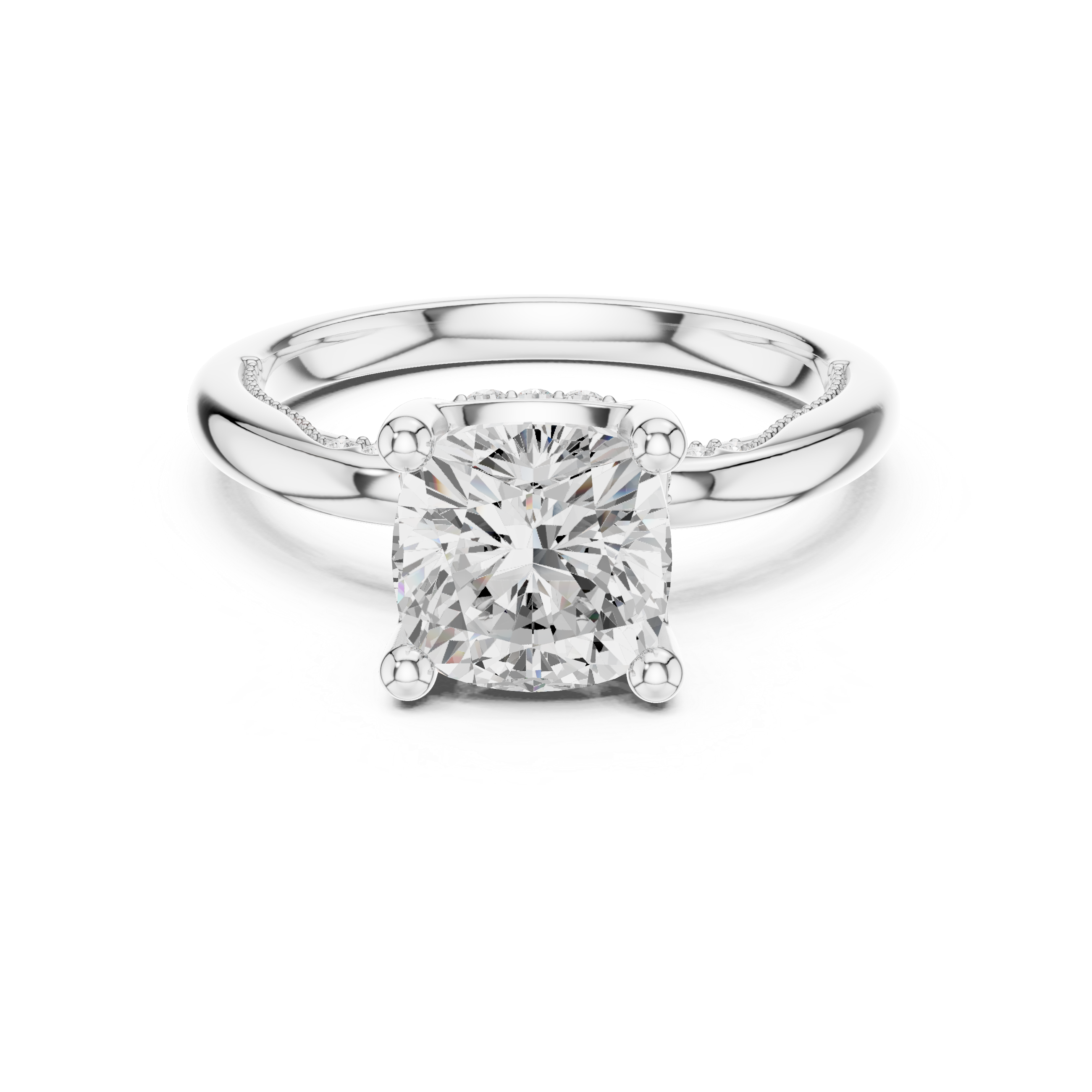 2.50 CT Cushion Cut Cathedral Diamond Engagement Ring with Hidden Pavé Gallery