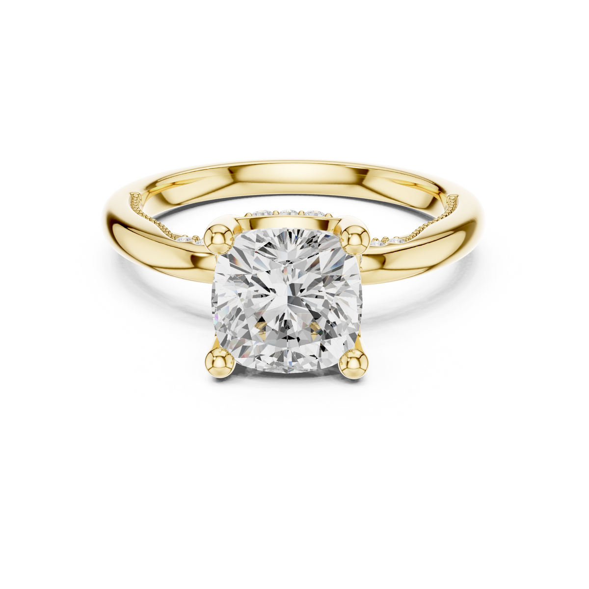 Cushion Cut Cathedral Diamond Engagement Ring with Hidden Pavé – view 9 of 12, lab grown diamond ring | Jewelix Atelier