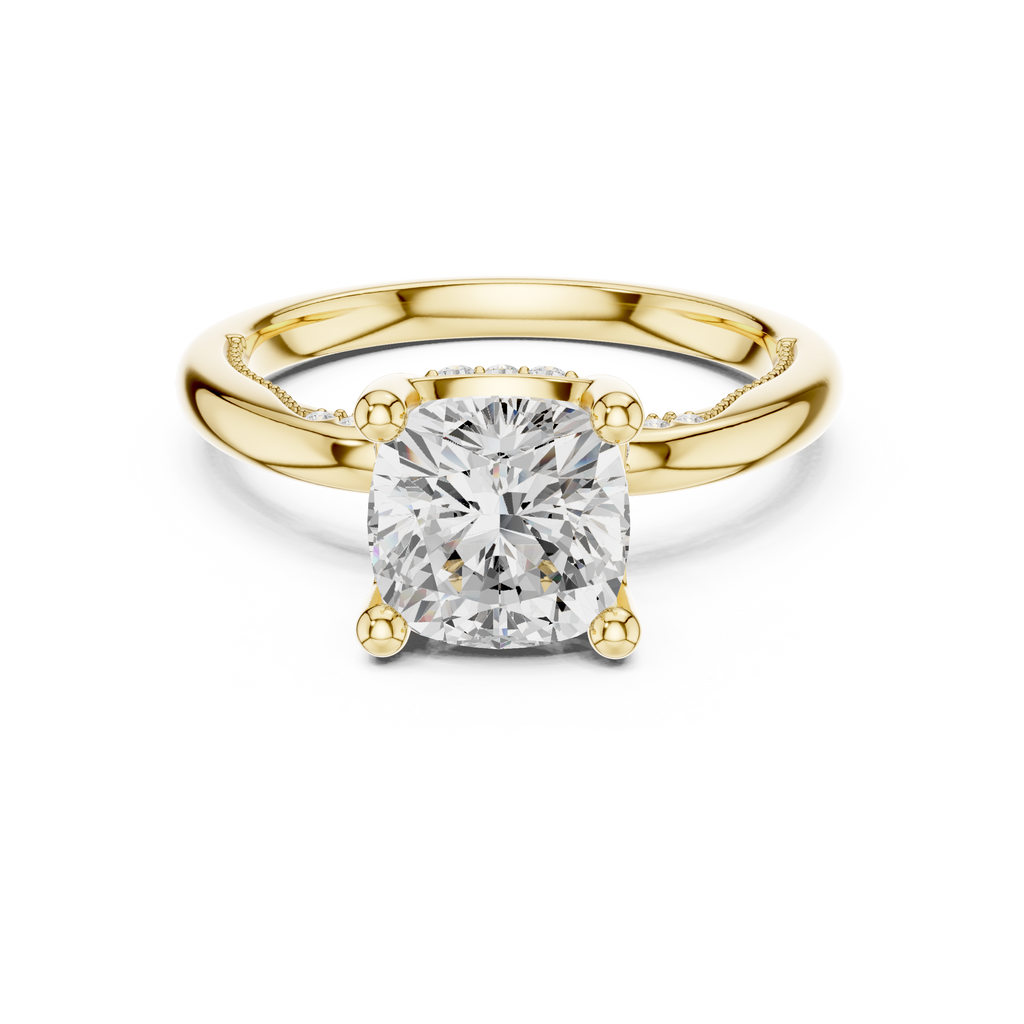 2.50 CT Cushion Cut Cathedral Diamond Engagement Ring with Hidden Pavé Gallery