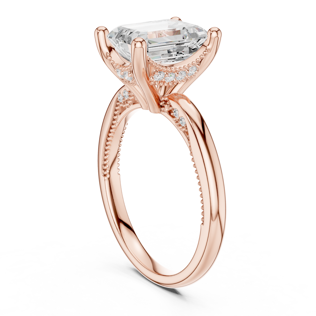 2.50 CT Emerald Cut Cathedral Diamond Engagement Ring with Hidden Pavé Gallery