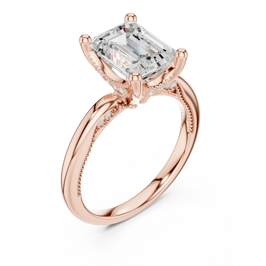 2.50 CT Emerald Cut Cathedral Diamond Engagement Ring with Hidden Pavé Gallery