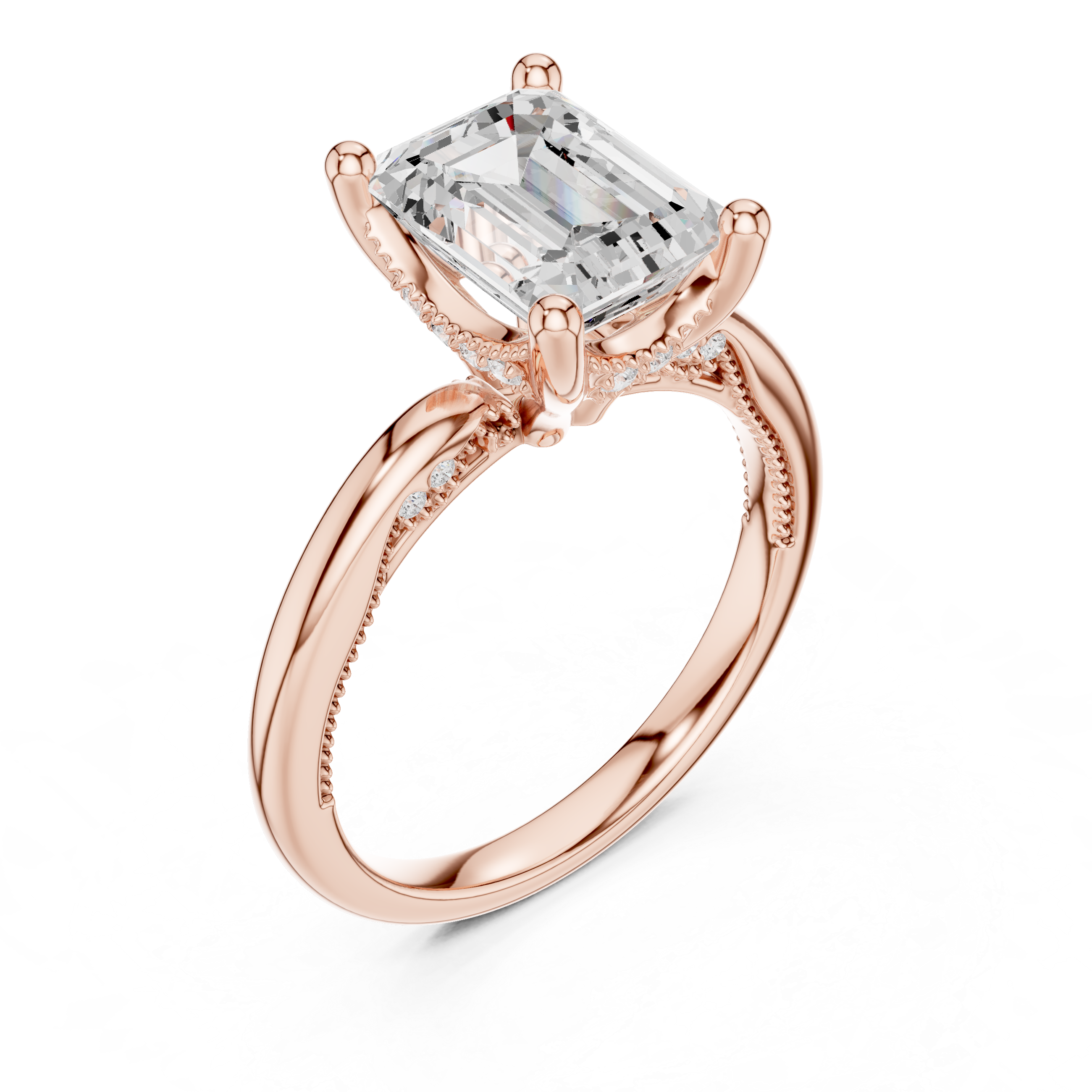 2.50 CT Emerald Cut Cathedral Diamond Engagement Ring with Hidden Pavé Gallery