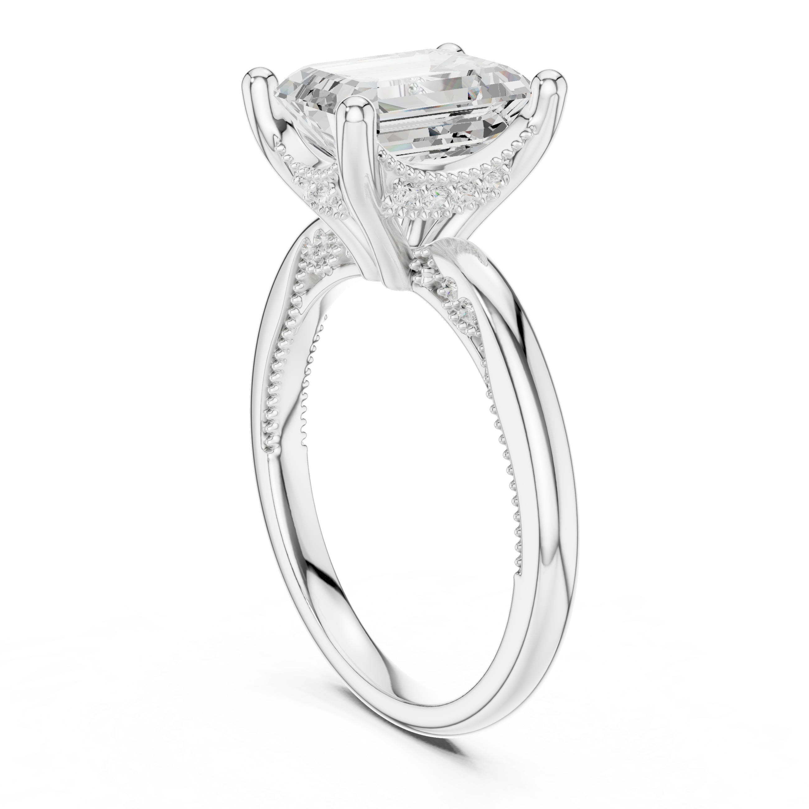 2.50 CT Emerald Cut Cathedral Diamond Engagement Ring with Hidden Pavé Gallery