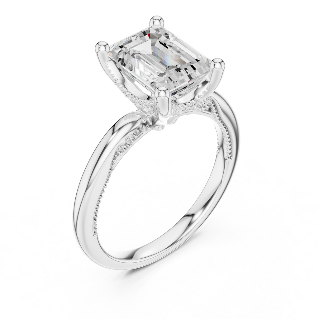 2.50 CT Emerald Cut Cathedral Diamond Engagement Ring with Hidden Pavé Gallery